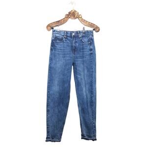 American Eagle Jeans Loose Relaxed Mom Jeans Acid Wash Tapered High Rise Raw Hem